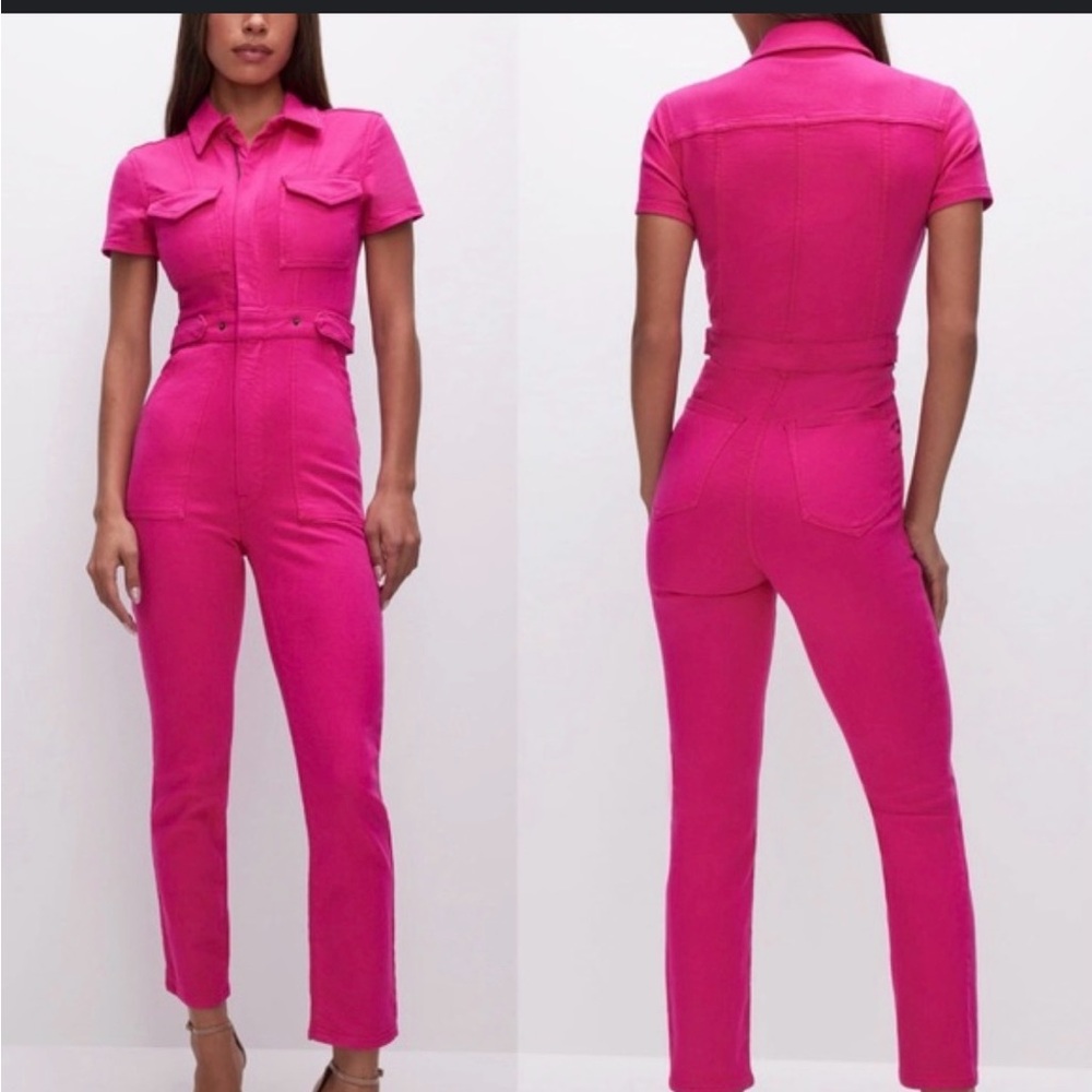 Good American Hot Pink Short-Sleeve Utility Jumpsuit